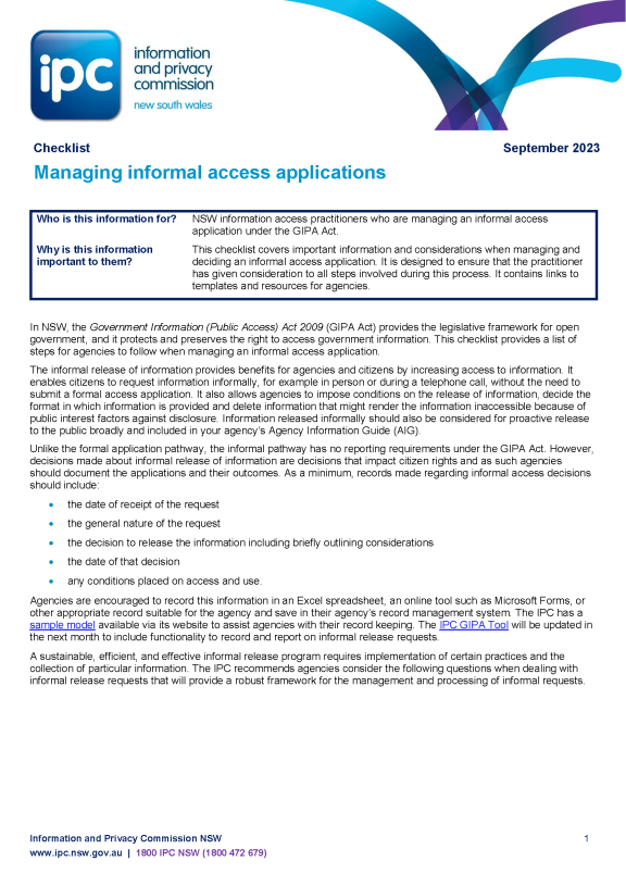 RTK 2023 managing informal access applications